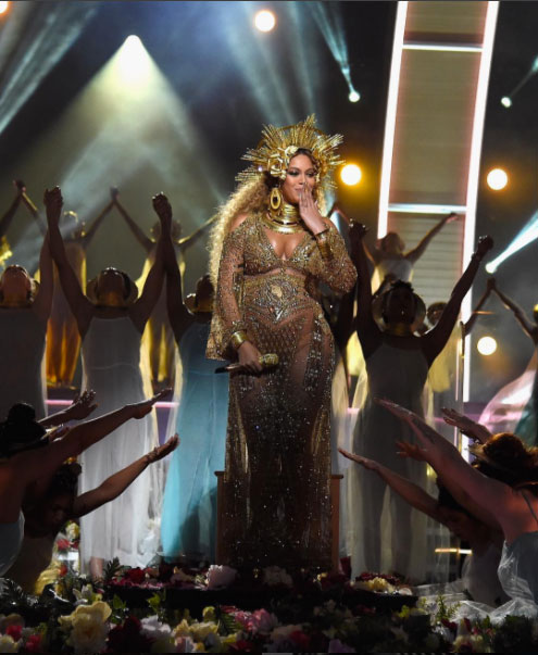 Beyonce stuns in a dramatic Dundas gown (c/o Peter Dundas Instagram)